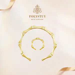 FOLYSTUY Adjustable Brushed Bamboo Bracelet Set with Diamonds YNT09 Unisex Fashion Trends Elegant and Trendy Jewelry