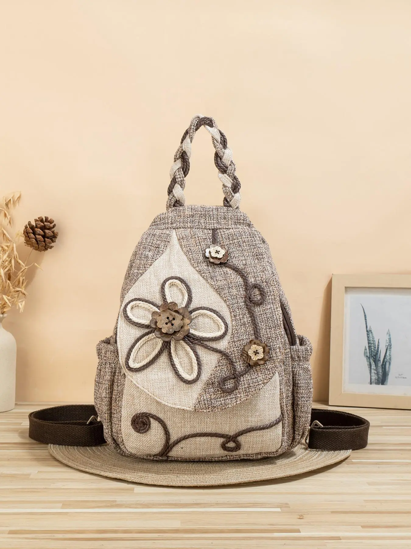 Boho Style Flower Pattern Bohemian Backpack, Fashionable Multi-compartment Backpack for Women & Men, Casual Lightweight Backpack, Casual Trendy Versatile High-quality Daily Commuting Bag, Embroidered Backpack