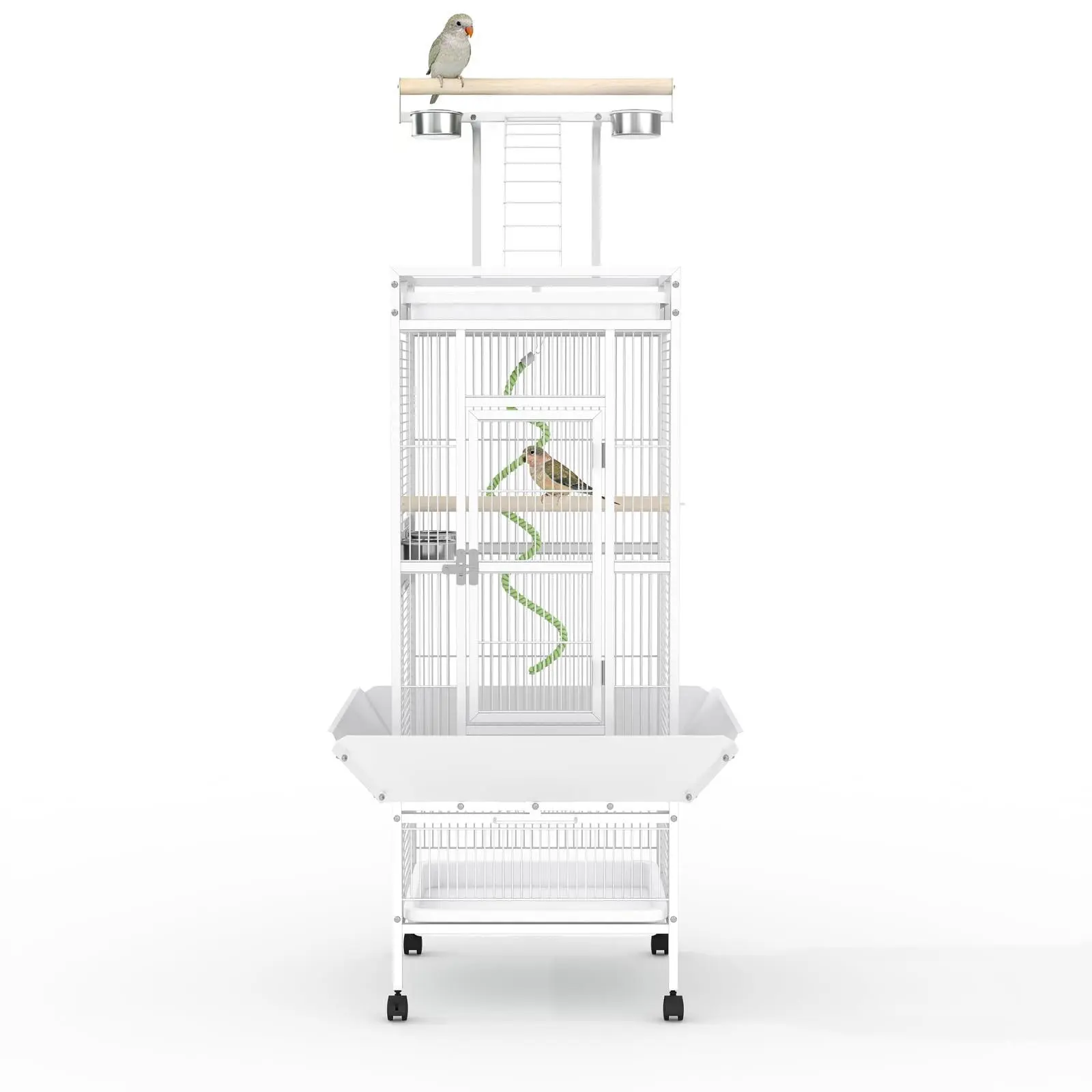GAOMON 60" h Bird Cage, Parakeet Cage with Playtop, Bird Rope Perche, Feed Bowls, White Parrot Cage for Parakeets, Conures, Cockatiel, Cockatoo
