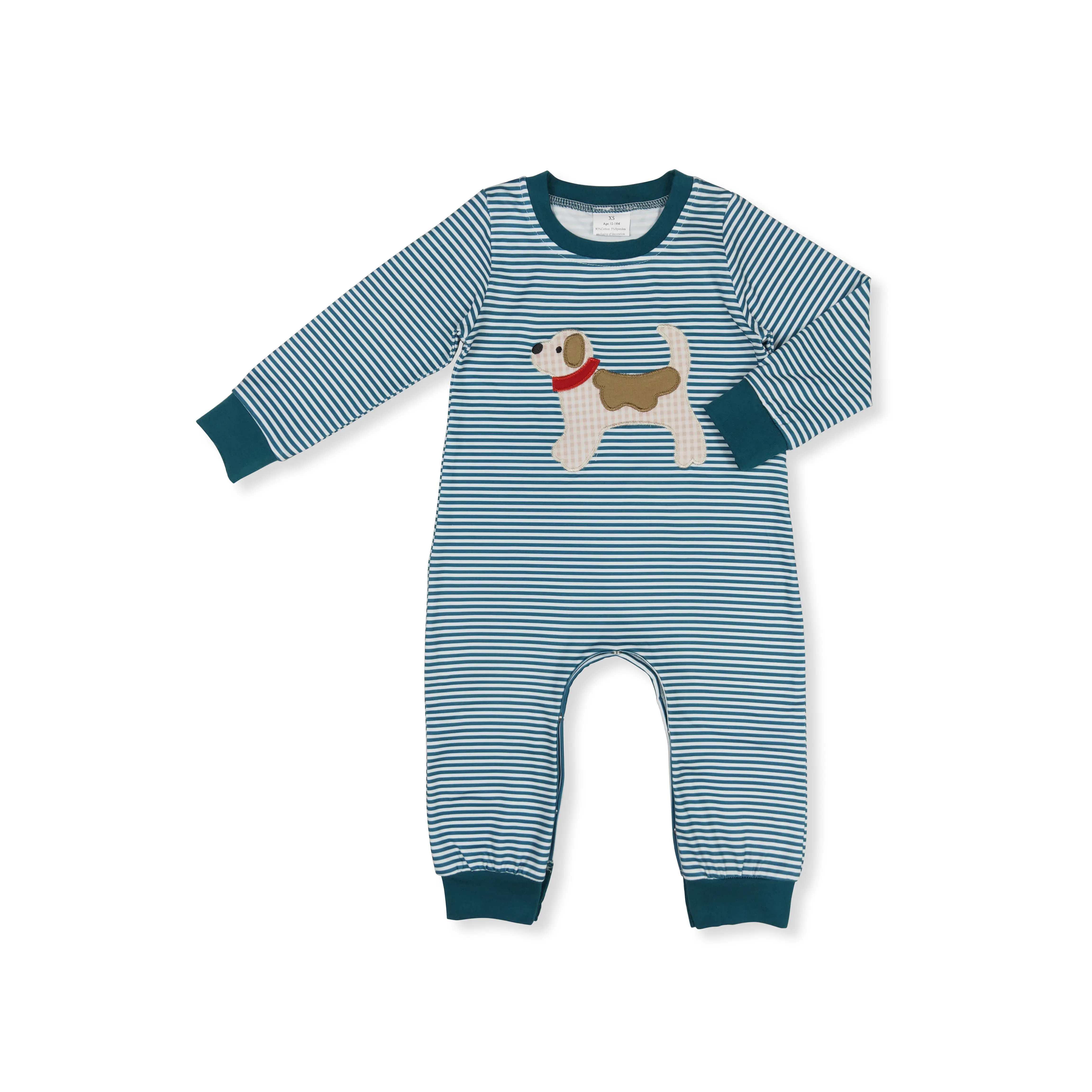 Long Sleeve Infant Bodysuit with Cute Dog Print, Blue Striped Toddler Onesie, Soft Comfortable Cotton Romper for Fall, Toddler Onesies