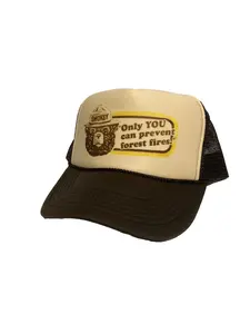 Smokey the Bear Trucker Hat Retro 80's Vintage Style Brown Camo Only You Can Prevent Forest Fires Snapback Mesh Adjustable Retro Cap