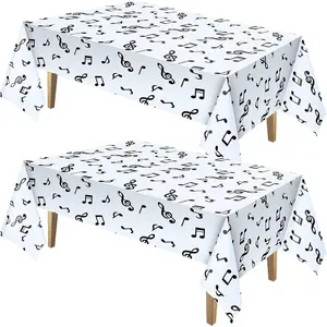 108 x 54 Inch Music Themed Party Decorations Disposable Musical Notes Tablecloth Plastic Table Cover Birthday Jazz Rock Party Decoration Supplies(2 Pieces)