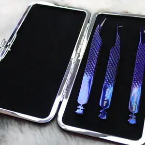 Selena Trio Tweezer Set with Magnetic Case - Stainless Steel Micro Fiber Tip Tweezers for Beginner Lash Artist - Makeup