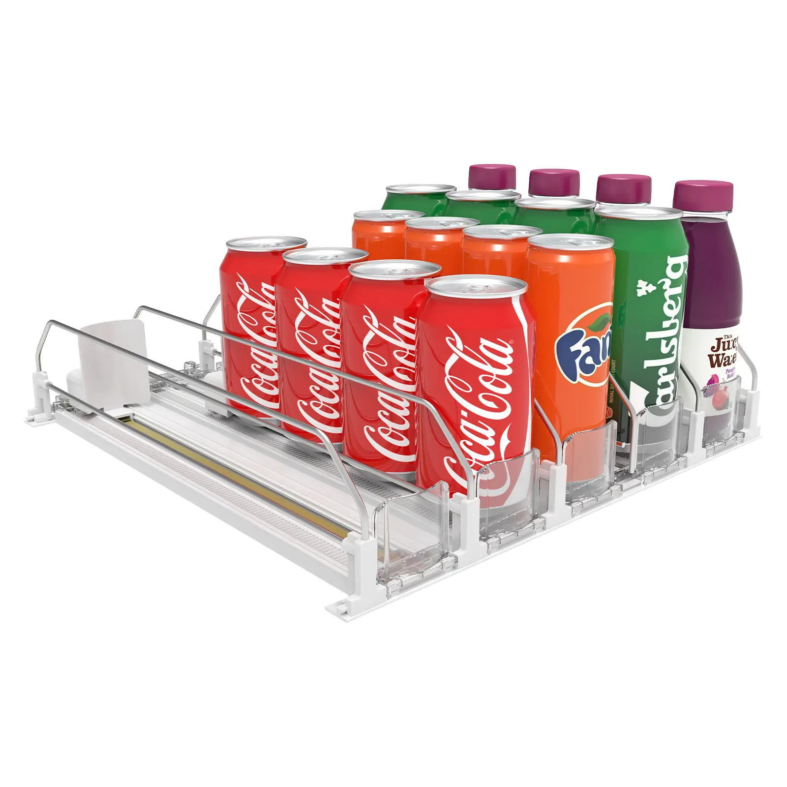Drink Organizer for Fridge, Self-Pushing Soda Can Dispenser for Refrigerator with Automatic Pusher Glide, Width Adjustable Drink Organizer for Fridge