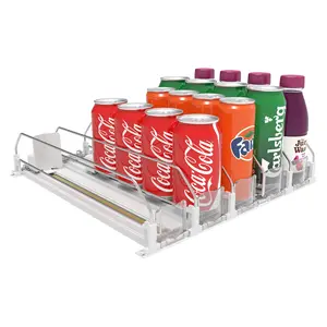 Drink Organizer for Fridge, Self-Pushing Soda Can Dispenser for Refrigerator with Automatic Pusher Glide, Width Adjustable Drink Organizer for Fridge