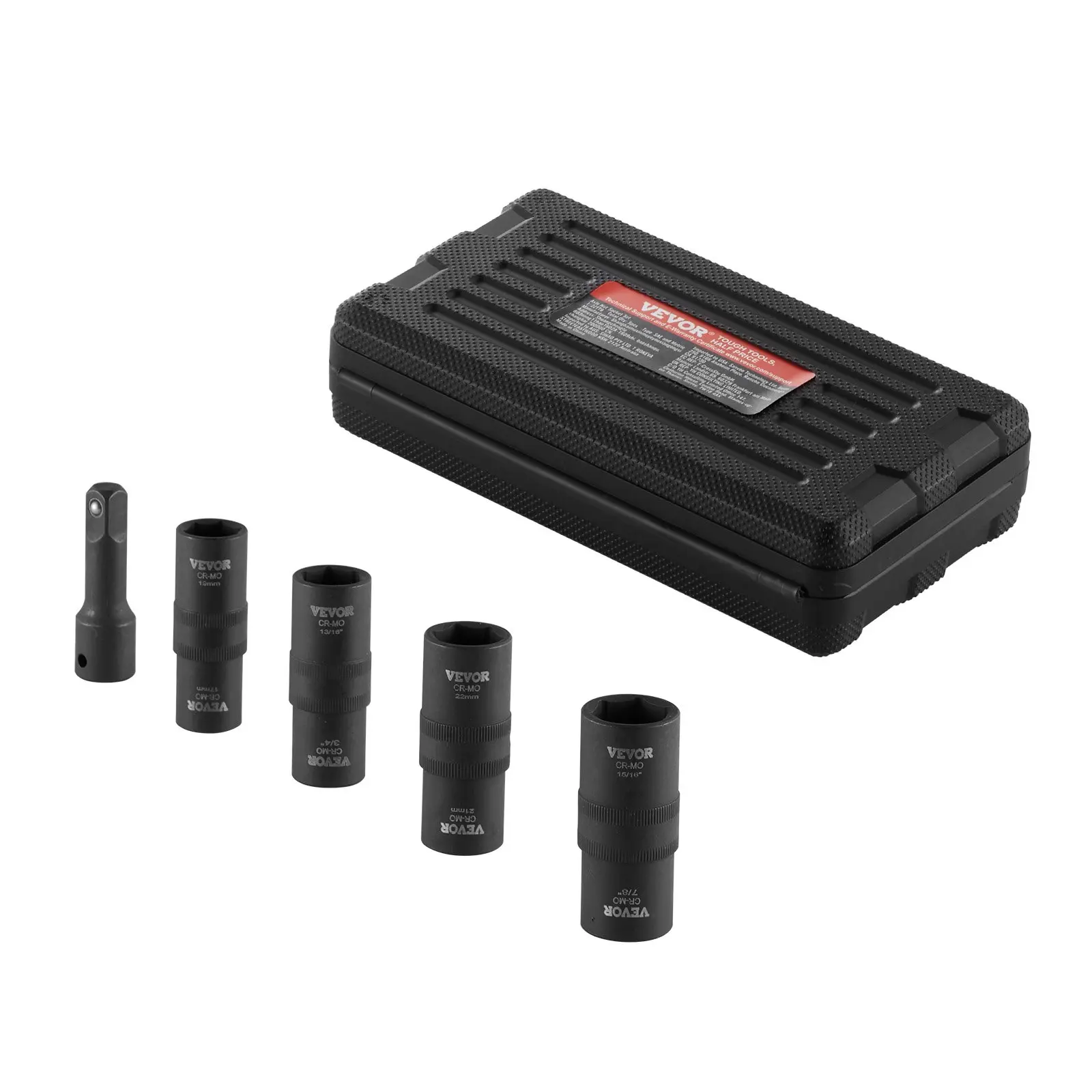 VEVOR Lug Nut Impact Socket Set, 1/2 inch Drive Metric and SAE 6-Point Flip Socket Set, 4 Total Lug Nut Sizes, CR-MO Steel Wheel Socket Set with Storage Case and Extension Bar, for Auto RepairSummervibes