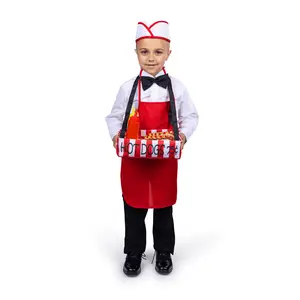 Hot Dog Vendor Costume Dress For Kids - Include White Hat, Red Apron & More Accessories - For Halloween, Role Play, Pretend Play Fun, Theme Party & Cosplay Costume Party