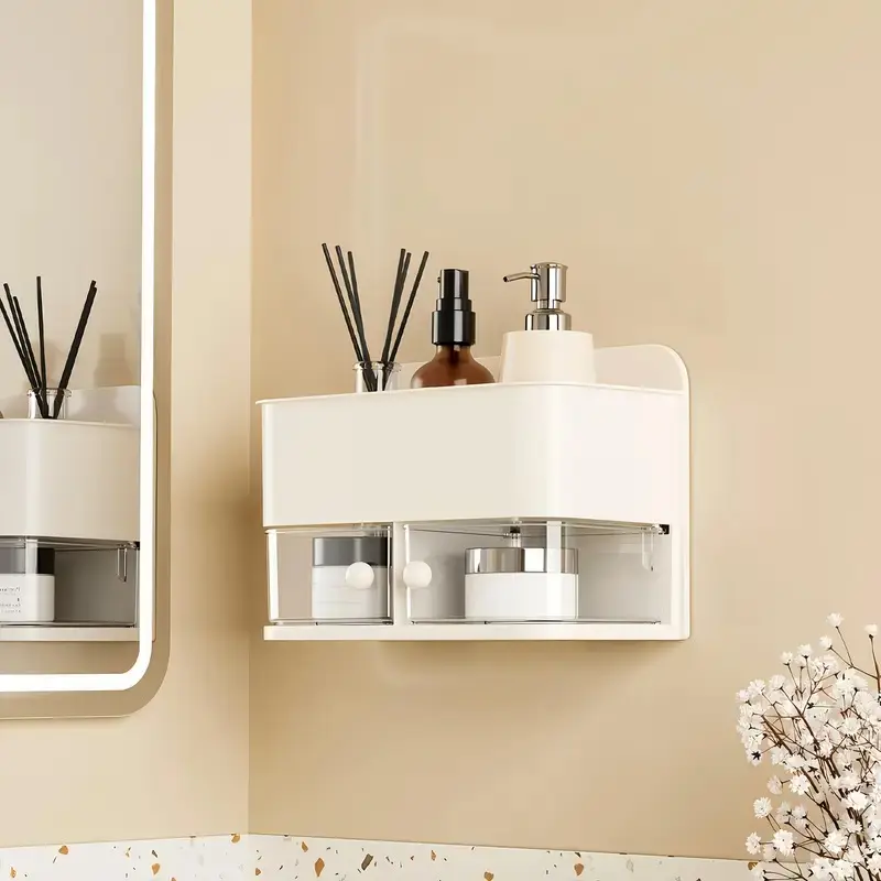 New Wall-Mounted Drawer Storage Box, Bathroom Cosmetics Organizer, Bathroom Accessory, No Drilling Installation, Halloween Gift, Portable and Practical