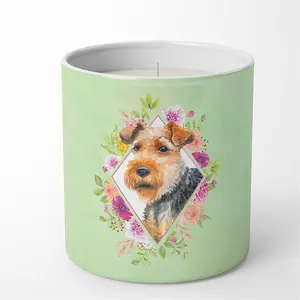 212 MAIN 10 oz Hand-Poured Welsh Terrier & Green Flowers Decorative Scented Soy Wax Candle - Luxury Scent Candles with Aroma, Wick-Infused Home Supplies Gift, Natural Home Freshener Decoration