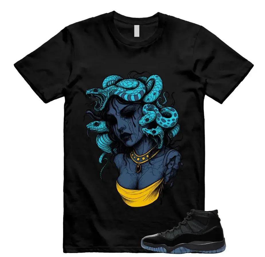 Women's Short-Sleeve Fitted Printed Cotton Top - 11 Gamma Blue Black Varsity Maize Yellow T-Shirt, Casual Everyday Apparel, Unisex Streetwear to Match SNAKES, Shortsleeve, Tshirt