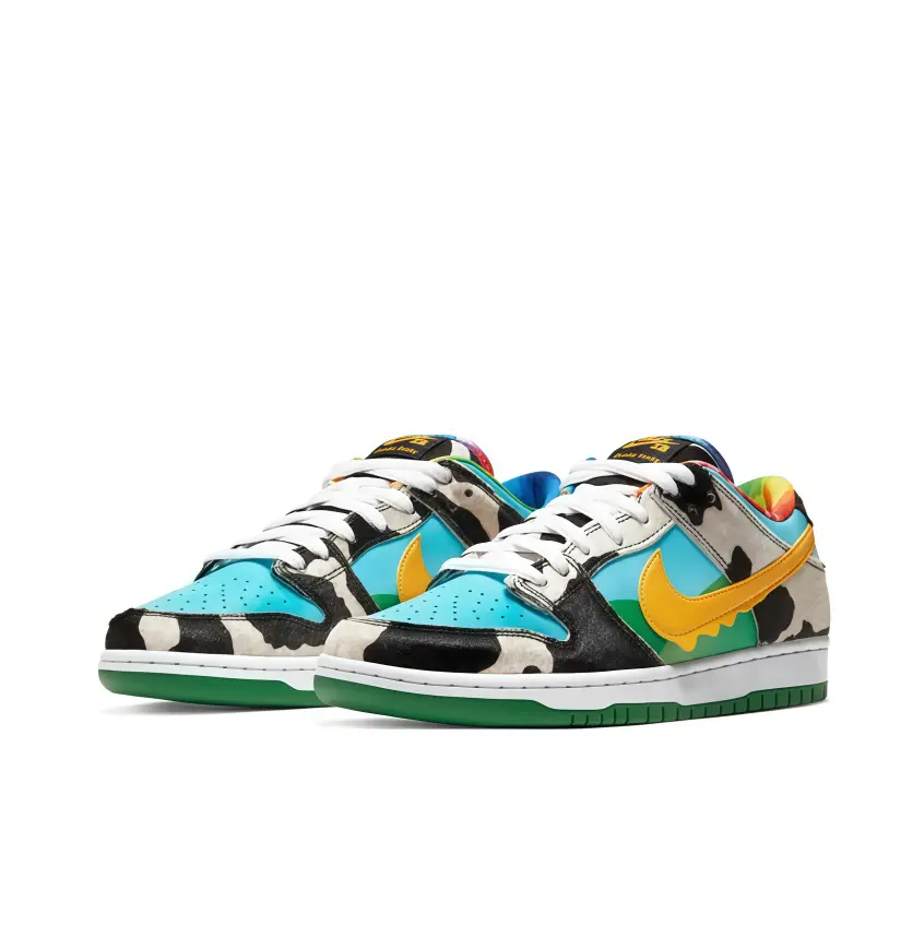 Men Women Mixed Cow Print Low Top Skate Shoes Turquoise Blue Green Yellow Color Block Suede Casual Sneakers