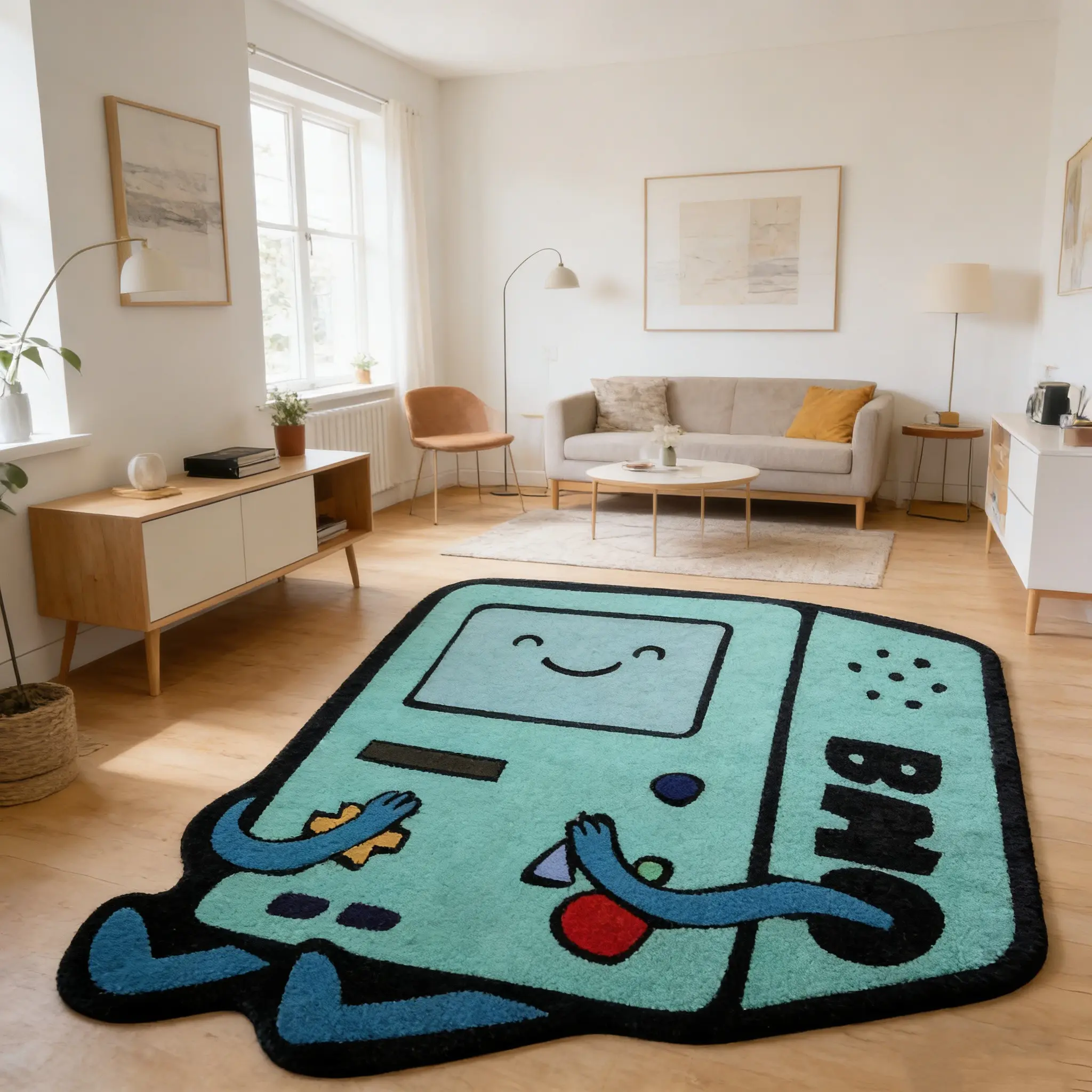 Cute Block Robot Alien Carpet Color Contrasting Plush Non-slip Water-absorbing Floor Mat, Gaming Area Rug, Esports Room Decorative Area Rug