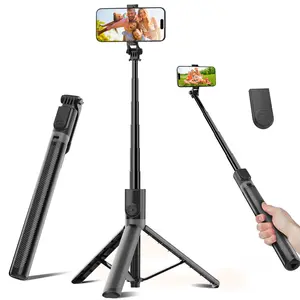Rotatable Selfie Stick Tripod with Remote, Compact Tripod Stick, Adjustable Phone Tripod Compatible with Android & iOS Cell Phones for Travel and Self Shooting