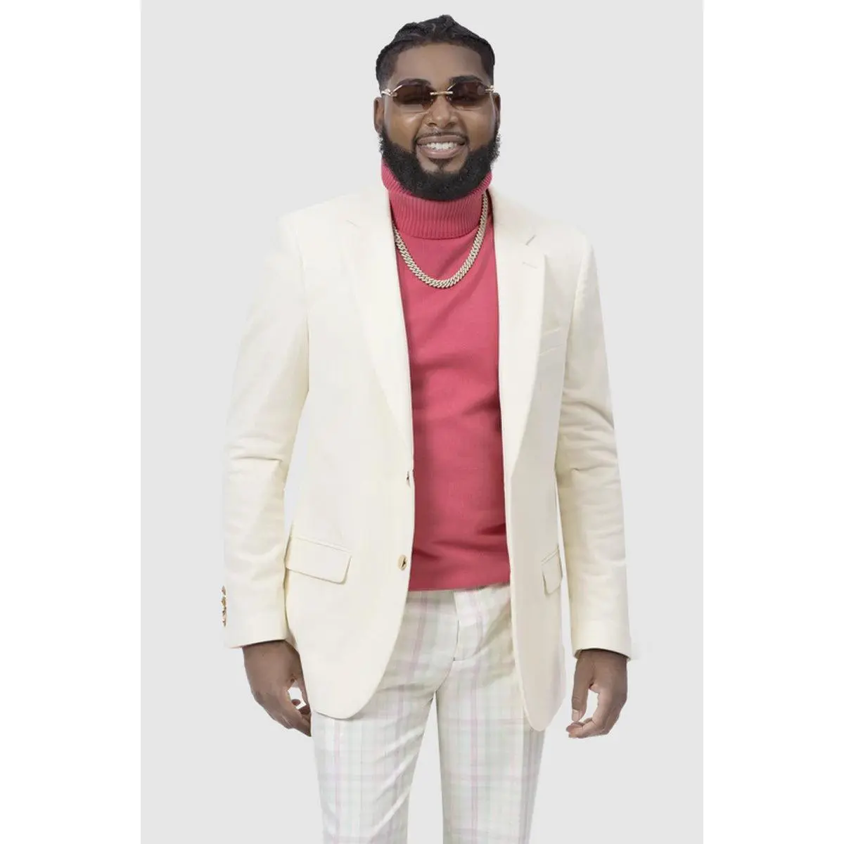 Mens Two Button Modern Fit Velvet Blazer in Ivory