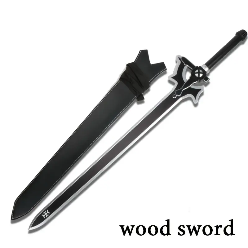ELERVINO 43 inches Bamboo Wooden Black Sword Cosplay Genshin Impact with Leather Case for Halloween Anime Role Playing Props Cosplay Collection Decoration Christmas Gift Birthday Decoration