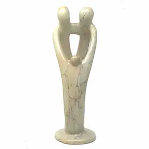 Natural 10-inch Tall Soapstone Family Sculpture - 2 Parents 1 Child