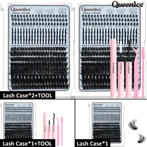 Lash Cluster Set, Lash Extension D Curl Mixed Lengths 10-18mm, Long-Lasting Adhesive & Sealer, Dense Natural Look, Tweezers & Brushes, DIY Home Use