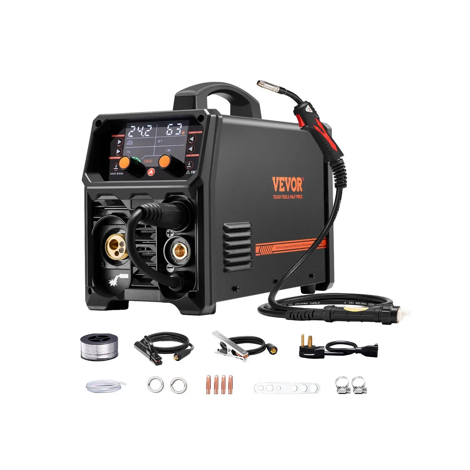 【Summerfinds】VEVOR Pro MIG Welder,  , 250Amp Pluse Mig Welding Machine, 5-in-1 Synergic Welder Machine Gas MIG/Flux Core MIG/Stick/Lift TIG/AU TIG, 110V/220V Dual Voltage Aluminum Mig Welder with LCD Screen Display