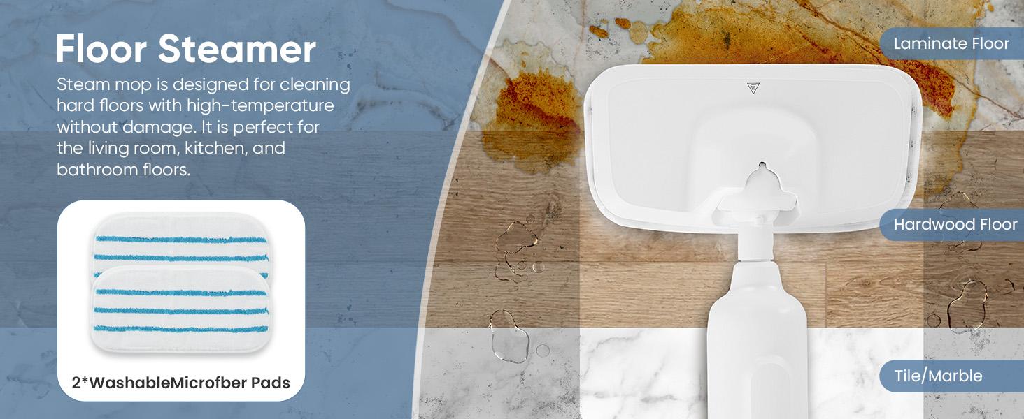 Mop for Floor Cleaning, Lightweight Floor Steamer Cleaner for Hardwood/Tile/Laminate Floors Carpet, 2 Washable Pad Home Care