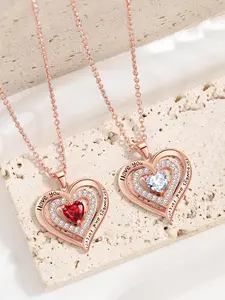 Heart Shaped Pendant Necklace with Box, Artificial Gemstone Decor Necklace for Women & Girls, Fashion Jewelry for Party, Daily Decor, Trendy All-match & Exquisite Jewelry for Birthday Gift