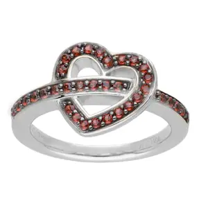 Ariva Sterling Silver Garnet Open-Heart Ring