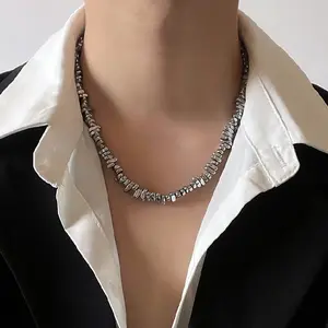GTHIC Unisex Hip Hop Stainless Steel Crushed Silver Necklace Fashion Accessories for Daily Wear