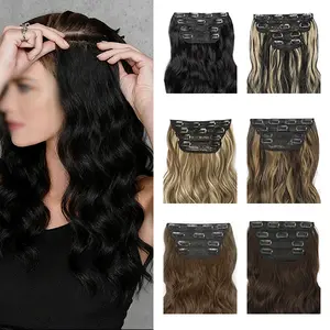 Curly body with glue-free lace closure Straight ends, heat-styleable, easy to manage Clip-in design 16-20-24 inches Black and dark brown 4-piece extensions  Wireless wearable crimped  wigs extensiones  largas Wavy Synthetic Hairpiece Faux Locs