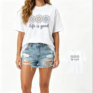 Cotton T-Shirt with Daisy Print Drop Shoulder Design for Vintage Streetwear Unisex Baggy Hip Hop Style  Graphic TeeMother's Day Gift
