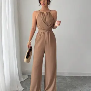 Women's Solid Color, Elegant Fashion Casual Tie Waist Jumpsuit for Daily Outdoor Wear, Women Jumpsuits for Spring Fall