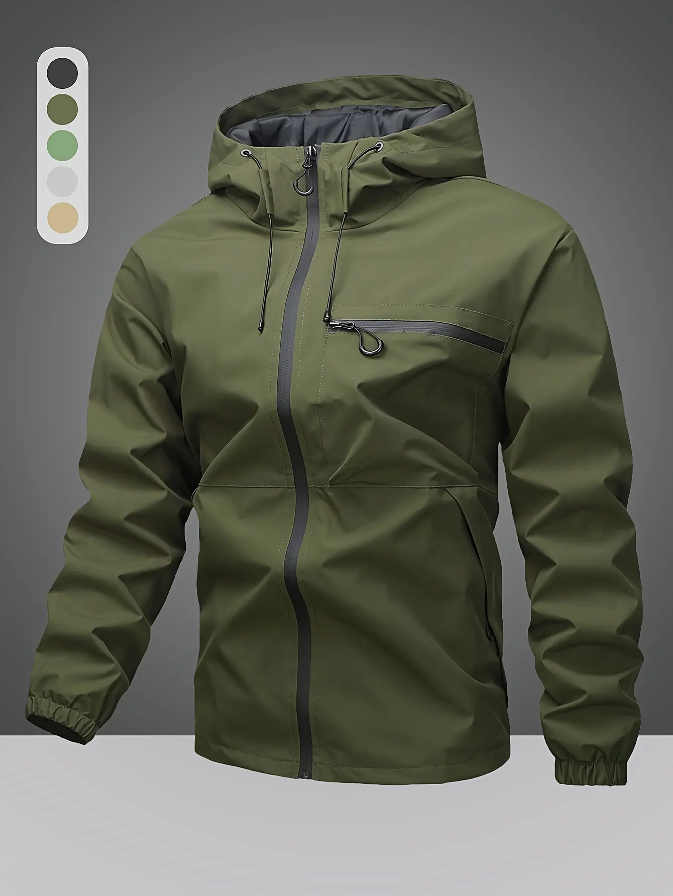 Men’s Waterproof Windproof Hooded Jackets Zip Up, Full-Zip Outdoor Hiking Casual Outerwear, Adjustable Drawstring Hood, Elastic Cuffs, Multiple Zippered Pockets, Lightweight, Multi-Color Options #mens jacket#outdoor jacket