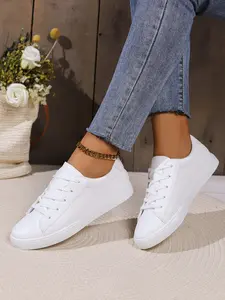 Plus Size Women's Lace-Up Sneakers, Casual Low-Top Skate Shoes, Fashionable Comfortable Sporty Leisure Footwear