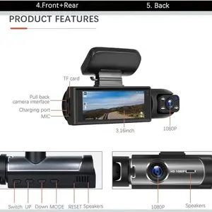 Front & Rear Dual Recording Dash Camera 1080P HD Dashcam for Vehicle Automotive Wide Angle Video Surveillance Camera with IR Night Vision Dash Camera for Car Car Accessories 64GB Memory Card