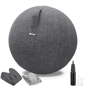 25in / 65cm Exercise Ball Chair with Fabric Cover Pilates Yoga Ball for Home Office Desk Pregnancy & Balance Ball Seat in Black Grey Green