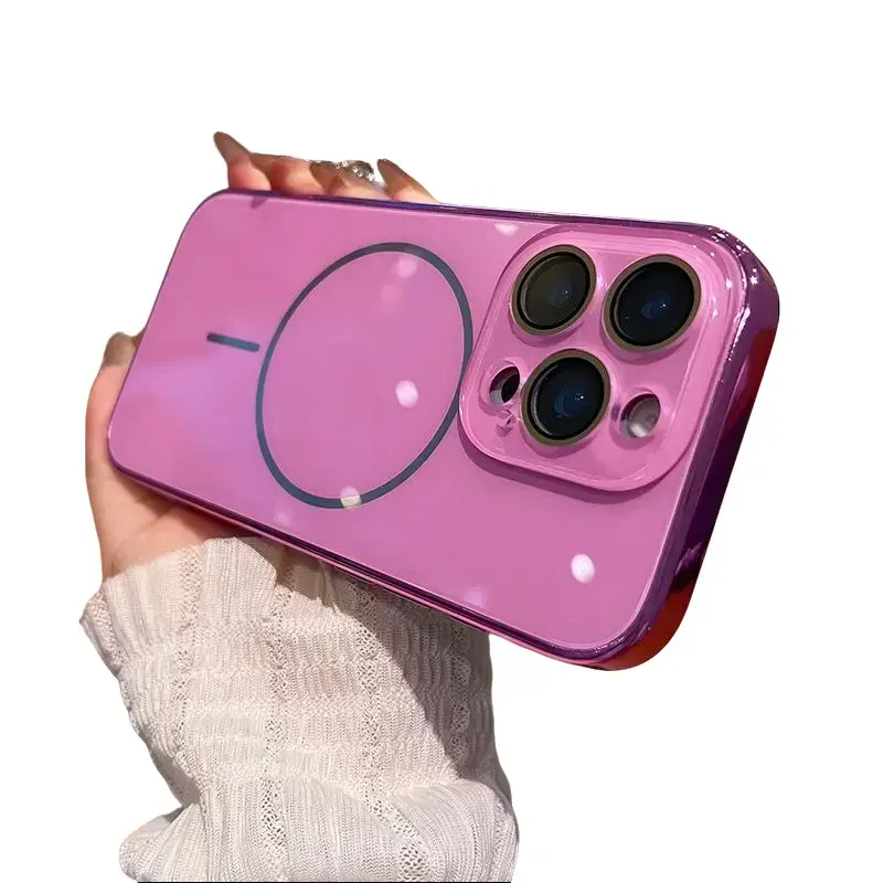 High-End Women's Electroplated Frame AG Matte Thin Ring Magnetic Phone Case - Glass Back, Anti-Drop Shockproof Protection, Casing with Lens Screen Protector for iPhone 17 Pro Max/Air, 16 Pro Max, 15/14/13/12, Nordic Customized Mobile Phone Accessories, Sm