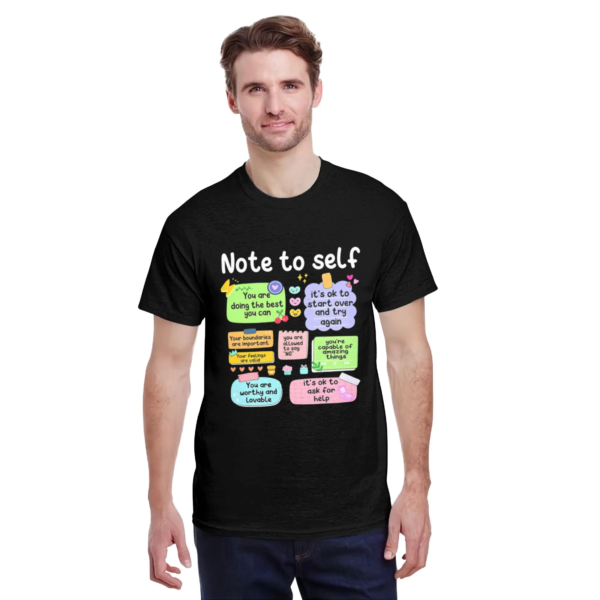 An Inspirational T-Shirt for Yourself- Positive Self-Affirmation- with Colorful Self-Care Phrases, Unisex, Mental Health Clothing, Suitable for All Seasons, Ideal Gift for Self-Love and Personal Growth