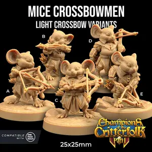 Mice Crossbow Champions of the Critterfolk | The Dragon Trappers Lodge | 32mm Scale | Miniature TTRPG Mini DnD Dungeons Dragons Wargame