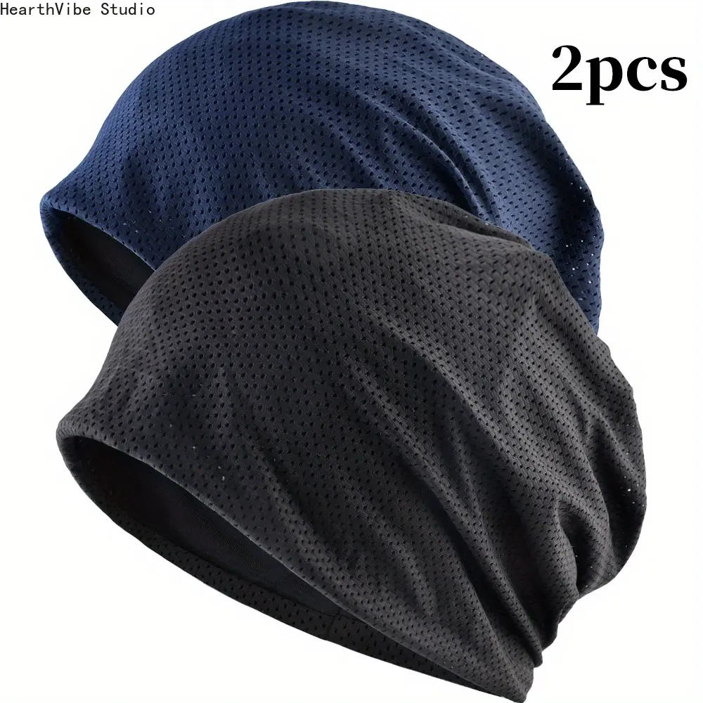 2pcs of Men's Summer Mesh Thin Pullover Hat, Running Sports Headband Hat, Headscarf Hat, Bald Hat, Fitness Hat