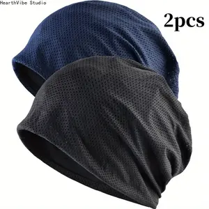 2pcs of Men's Summer Mesh Thin Pullover Hat, Running Sports Headband Hat, Headscarf Hat, Bald Hat, Fitness Hat