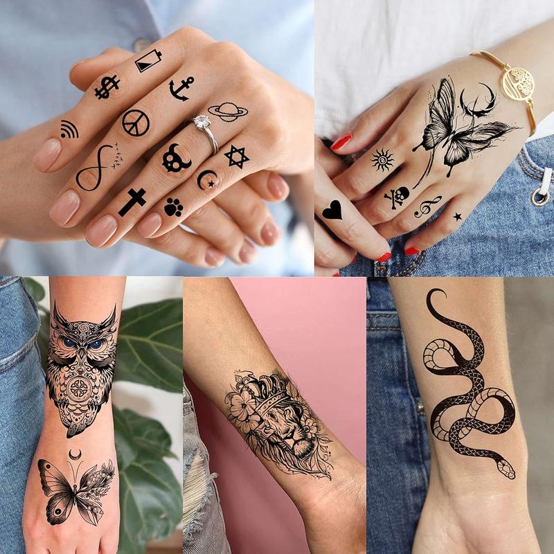 69 Sheets 3D Realistic Tiger Lion Temporary Tattoos For Women Forearm Men Arm, Half Sleeve Wolf Owl Skull Skeleton Waterproof Fake Tattoos For Adults Thigh, Black Animal Bulk Tattoo Sticker