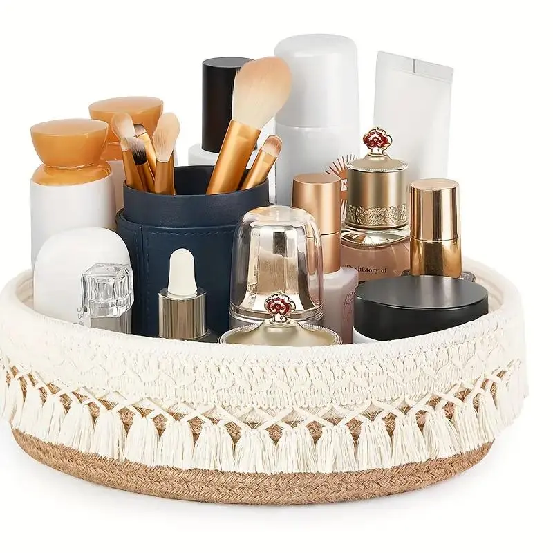 Makeup Storage Basket, Foldable Cosmetic Makeup Organizer with Tassel, Multifunctional Storage Basket for Home Decor, Folding Storage Basket