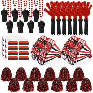 148 Pcs Colleges Team Spirit Items Bulk University Team Spirit Week Accessories, Hand Clapper Noisemaker Whistle Cheerleading Pom Poms Shutter Glasses Sticker for Sports