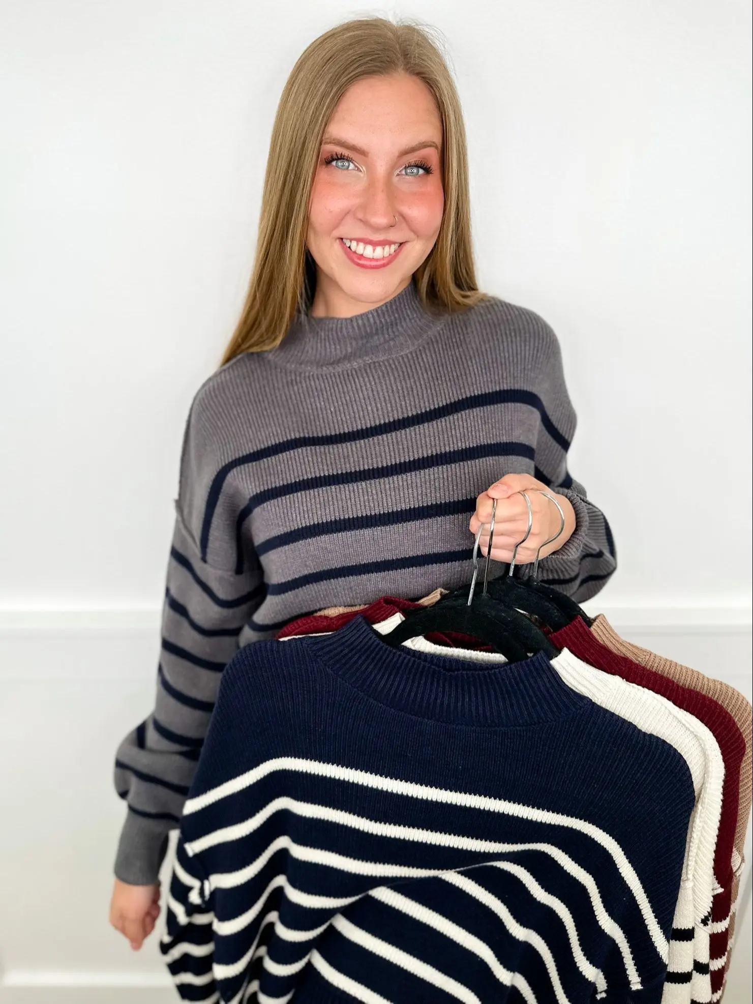 Women's Long Sleeve Wrap Sweater, Relaxed Fit Cropped Top in a Stretchy Polyester Acrylic Knit