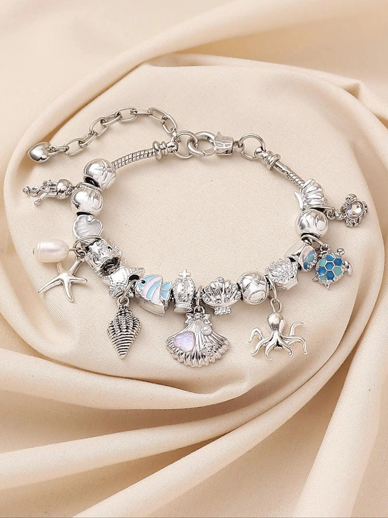 Mermaid & Shell & Fish Design Charm Bracelet, Mix Bracelets, Fashionable Jewelry for Women & Girls, Trendy All-match & Exquisite Jewelry for Birthday Gift, Charms Bracelet, Fashionable Bracelet Style