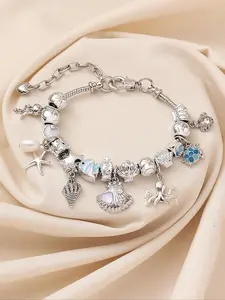 Mermaid & Shell & Fish Design Charm Bracelet, Fashionable Jewelry for Women & Girls, Trendy All-match & Exquisite Jewelry for Birthday Gift