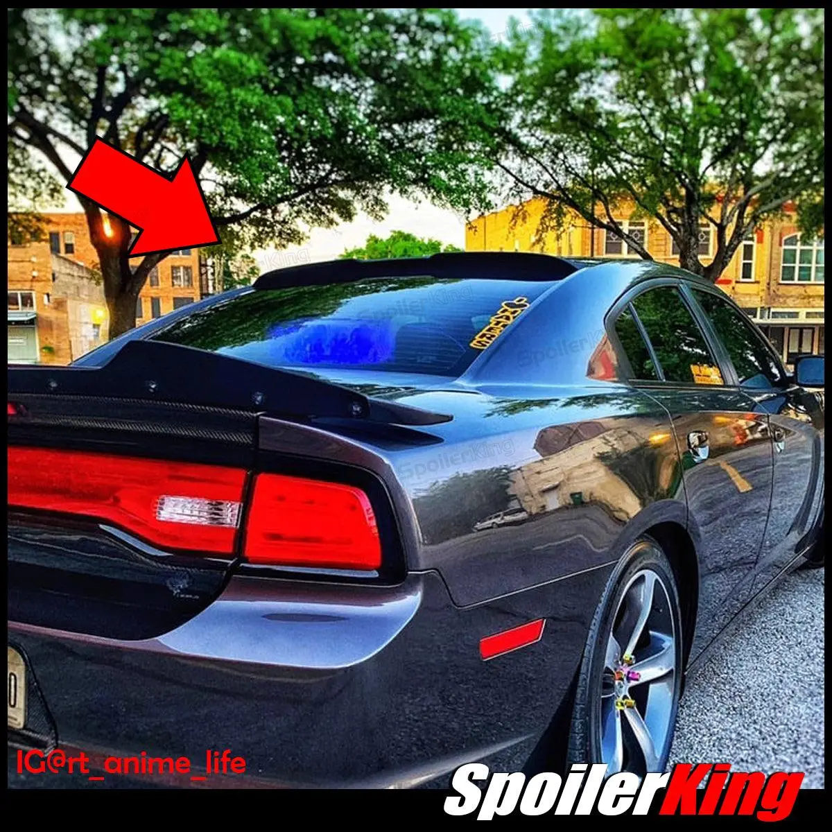 Dodge Charger 2011-2014 Rear Window Roof Spoiler, XL Size w/ Center Cut (380RC), Self Adhesive Tape, Aesthetic Flare, Carved and Cut, Downforce Without Drilling, Meticulously Measured Auto Replacement Spoiler, Polyurethane, Sanded