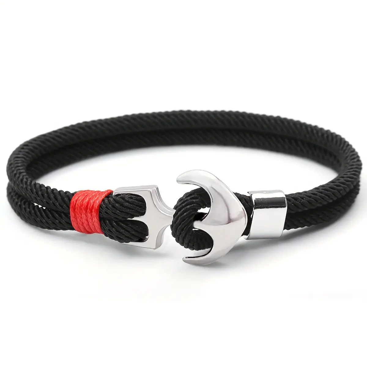 Men's Fashion Nautical Anchor Lucky Charm Bracelet - 1pc Braided Polyester Cord with Milan Line Design, Silver-Tone Metal Male Hook & Eye Unisex Jewelry, Adjustable Dimensions, Casual Daily Gift, 7Cm / 2.76In