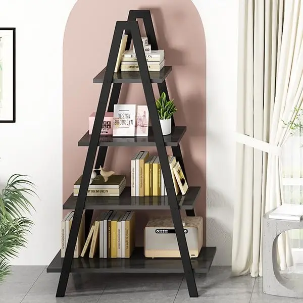 LinkRomat 4-Tier Corner Storage Shelf, Tall Narrow Bookshelf Storage Rack, Multipurpose, Triangles Shelf Tower for Living Room, Small Spaces