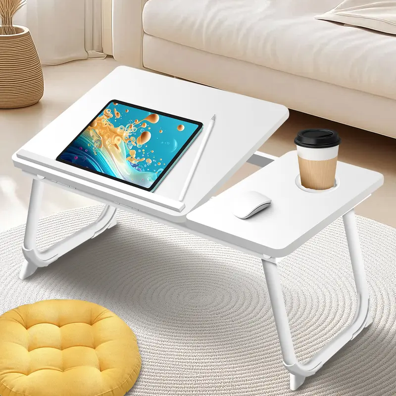 Multifunctional Foldable Portable Adjustable Laptop Desk - Office Furniture with Cup-Holder Ease, Sturdy Space-Saving Modern Desk for Home Office, College Dorm Read/Study Use
