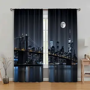 London Night Scene Print Curtains, 2 Piece Set Modern Design, Durable Polyester Fabric, Ideal for Living Room and Bedroom Home Decor, Home Decoration Curtain