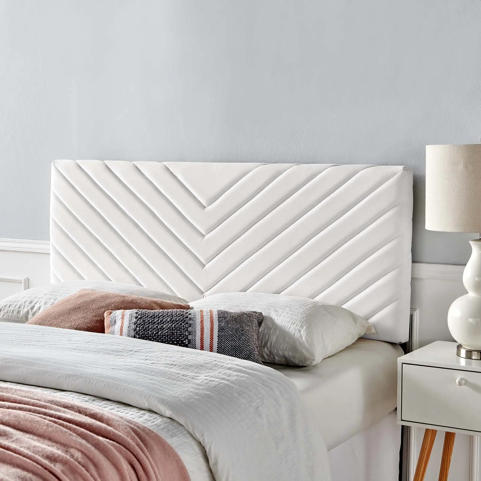 Modway Alyson Angular Channel Tufted Performance Velvet Full / Queen Headboard in White